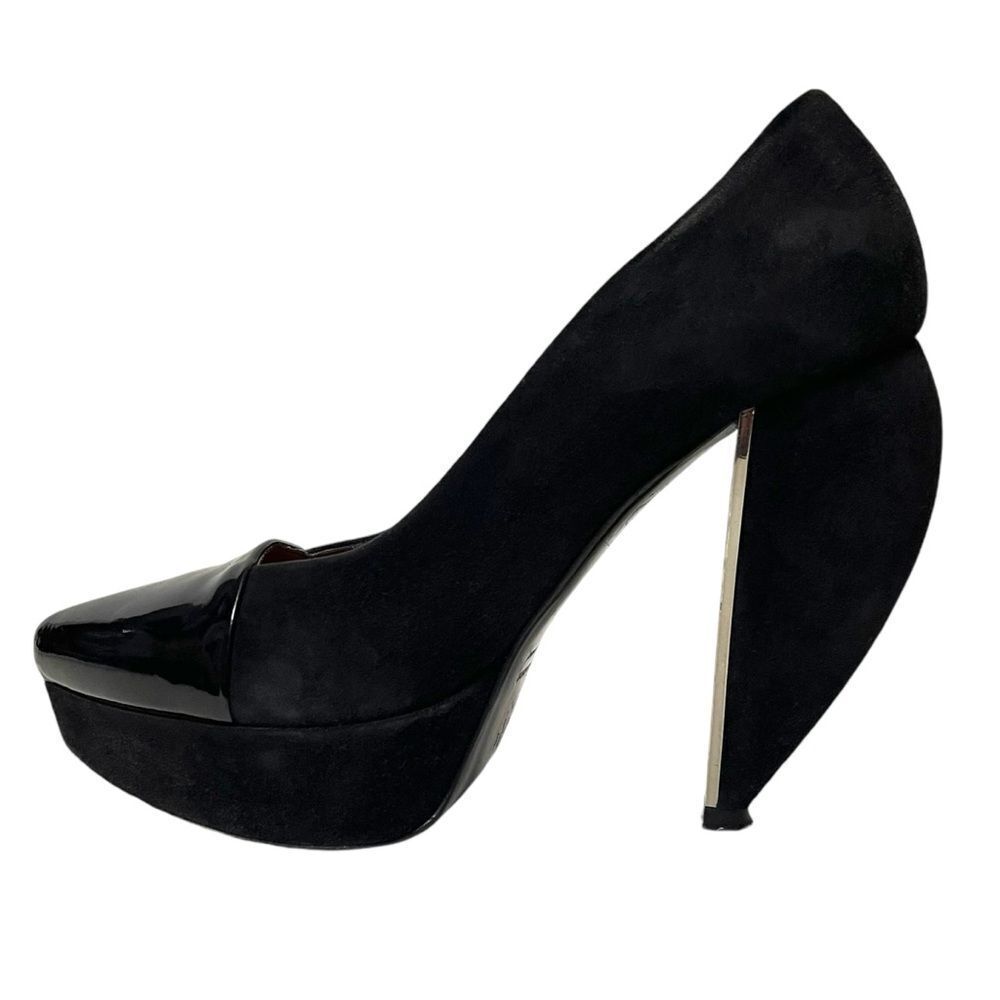 LANVIN Suede Patent Leather Platform Heel Pumps 37 - Picture 6 of 13